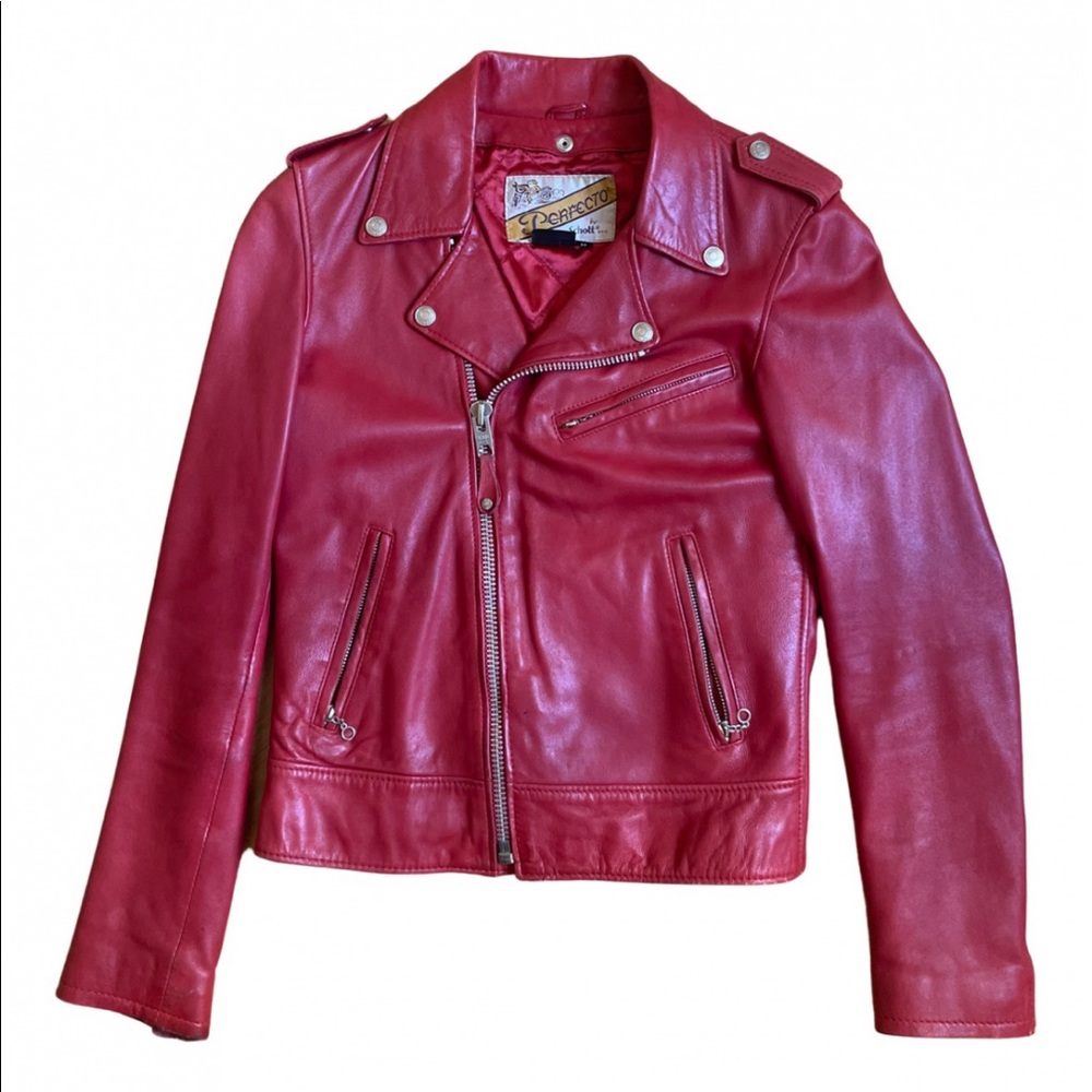 Red Schott Perfecto Leather Jacket Size Medium